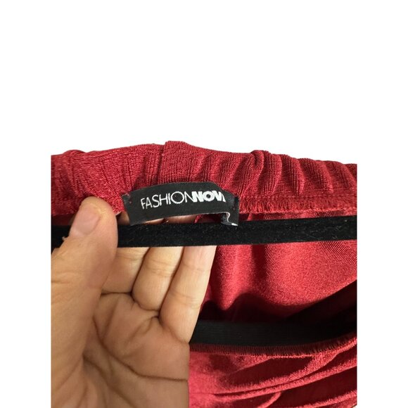 Fashion Nova Red Off-The-Shoulder Draped Dress X-Large Sexy Stretch Club party - Picture 8 of 9